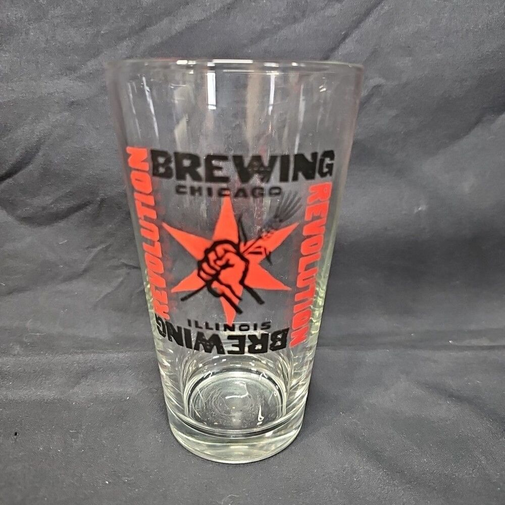 Revolution Brewing Chicago Illinois Beer Pint Glass Red/Black logo